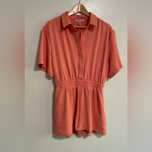 BCBGeneration Short Sleeve‎ Romper Button Front Elastic Waist Collared Coral S